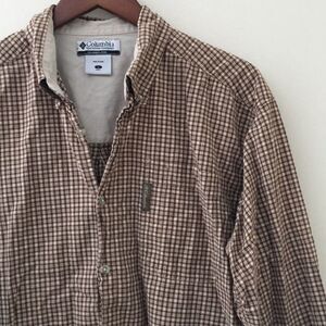 Columbia brown plaid button down shirt | Size Large